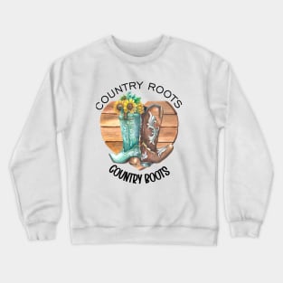 Country Roots Country Boots Cowboy Western Boots and Sunflowers Watercolor Art Crewneck Sweatshirt